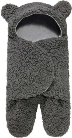 BonBini´s Teddy Bear Wikkeldeken Newborn - Zachte Donkergrijze Teddy Beer Inbakerdoek Newborn Baby - 0-3 Maanden - Donkergrijs 58cm